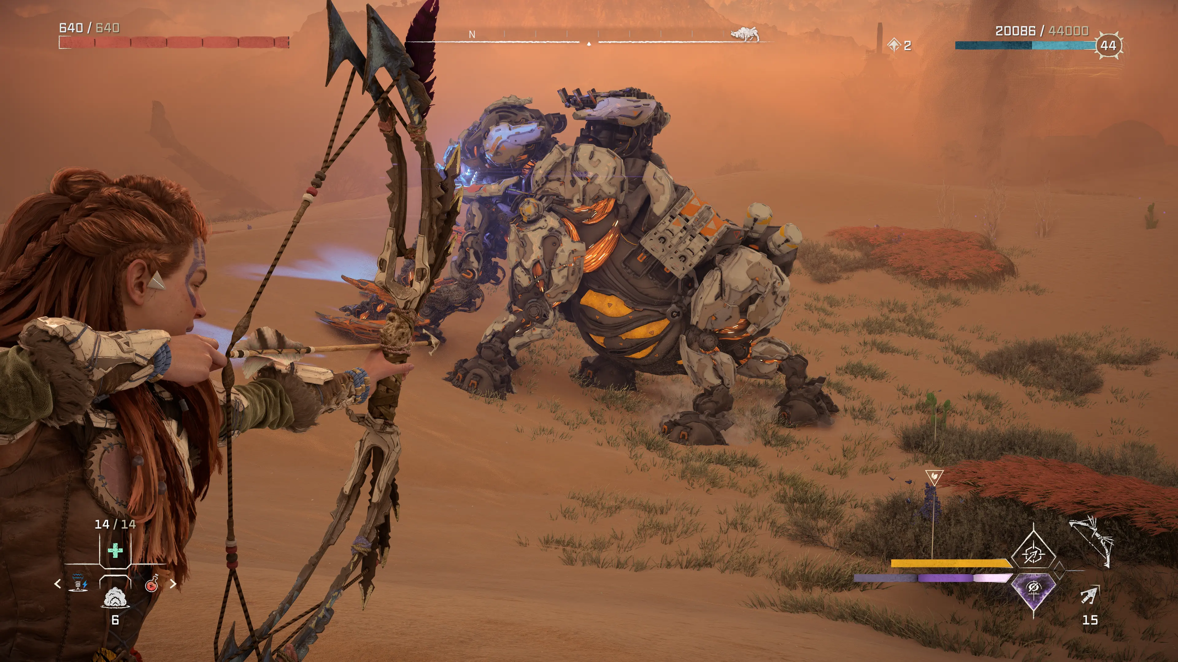 Aloy aiming at a Tremortusk in Horizon Forbidden West