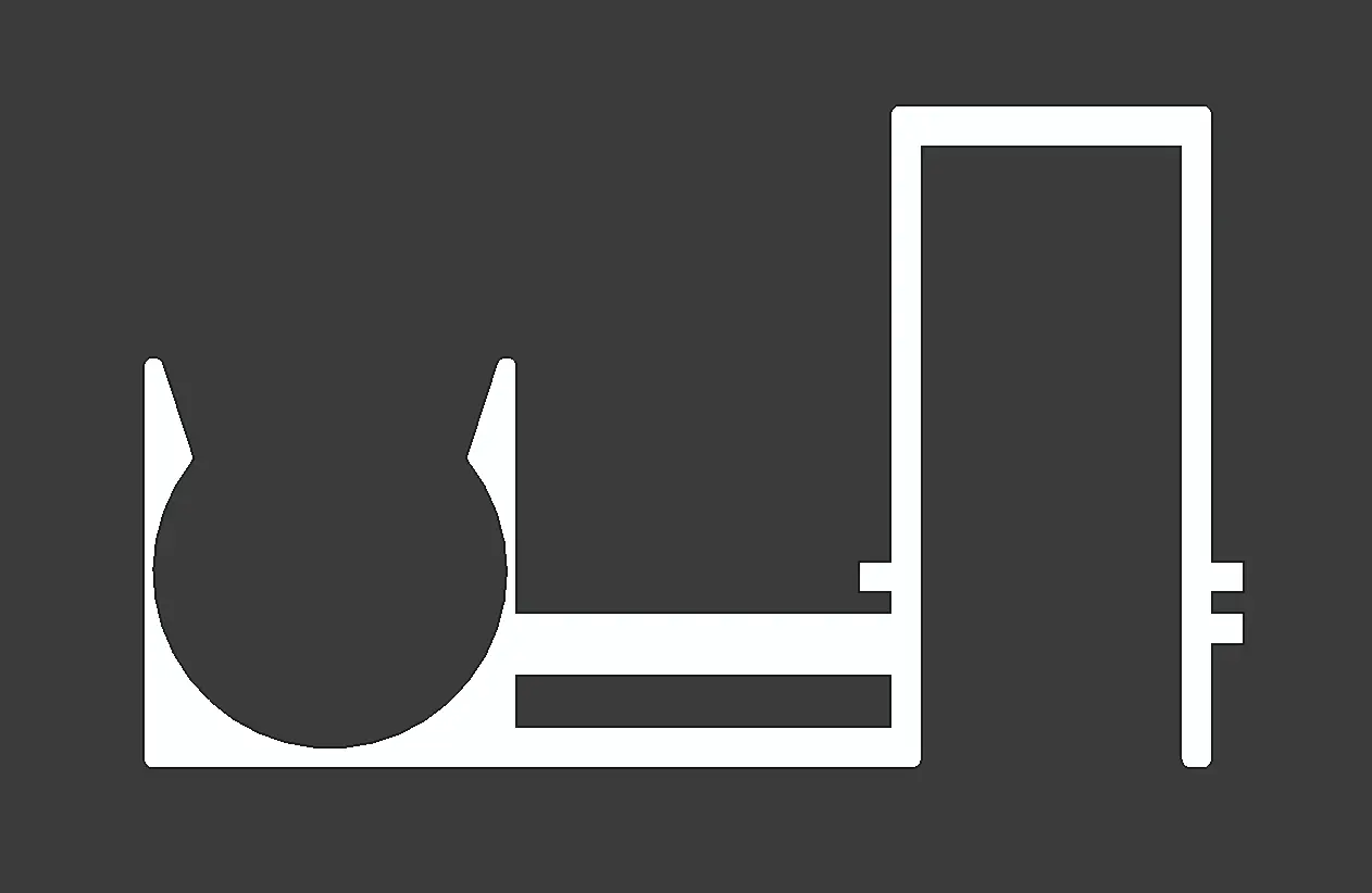 Cross section of the bracket with the snap-fit mechanism on the left side
