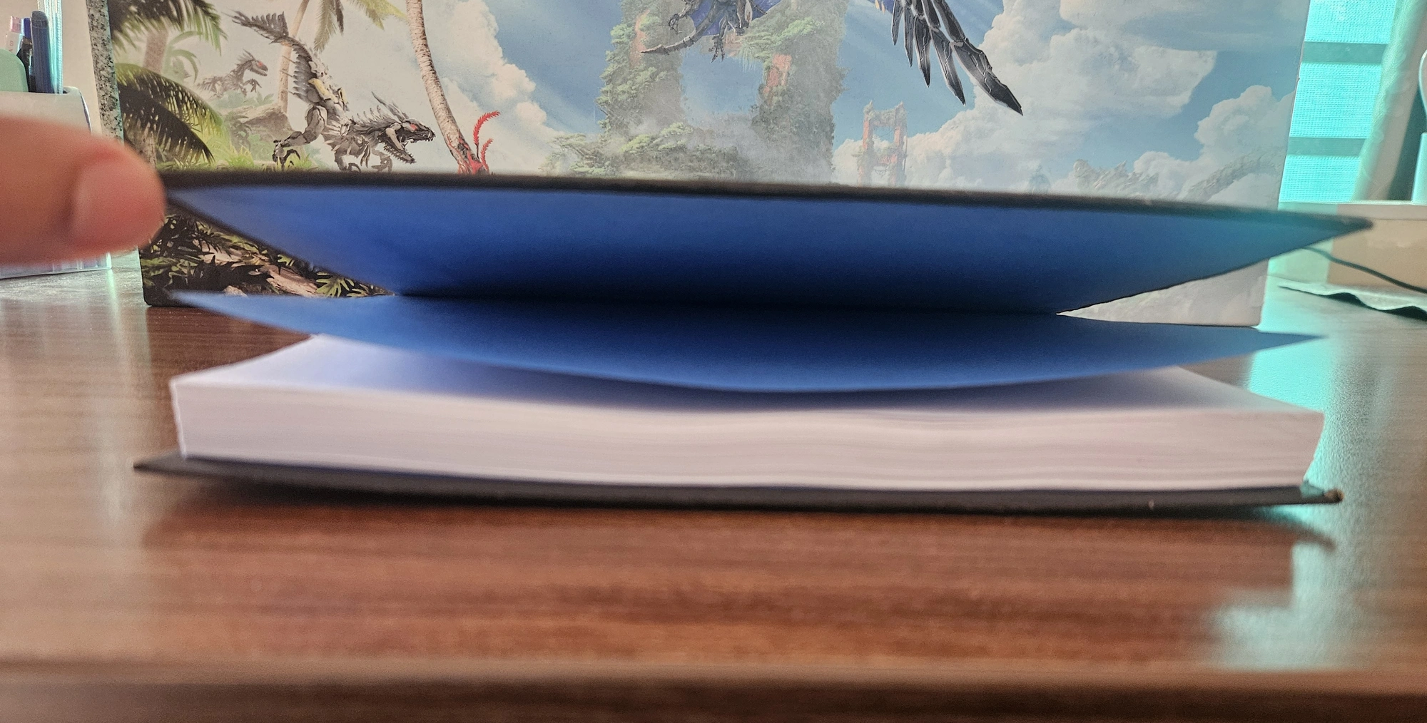 And here's the endpaper warping in the other direction, the cover boards also warp mostly because of the endpapers