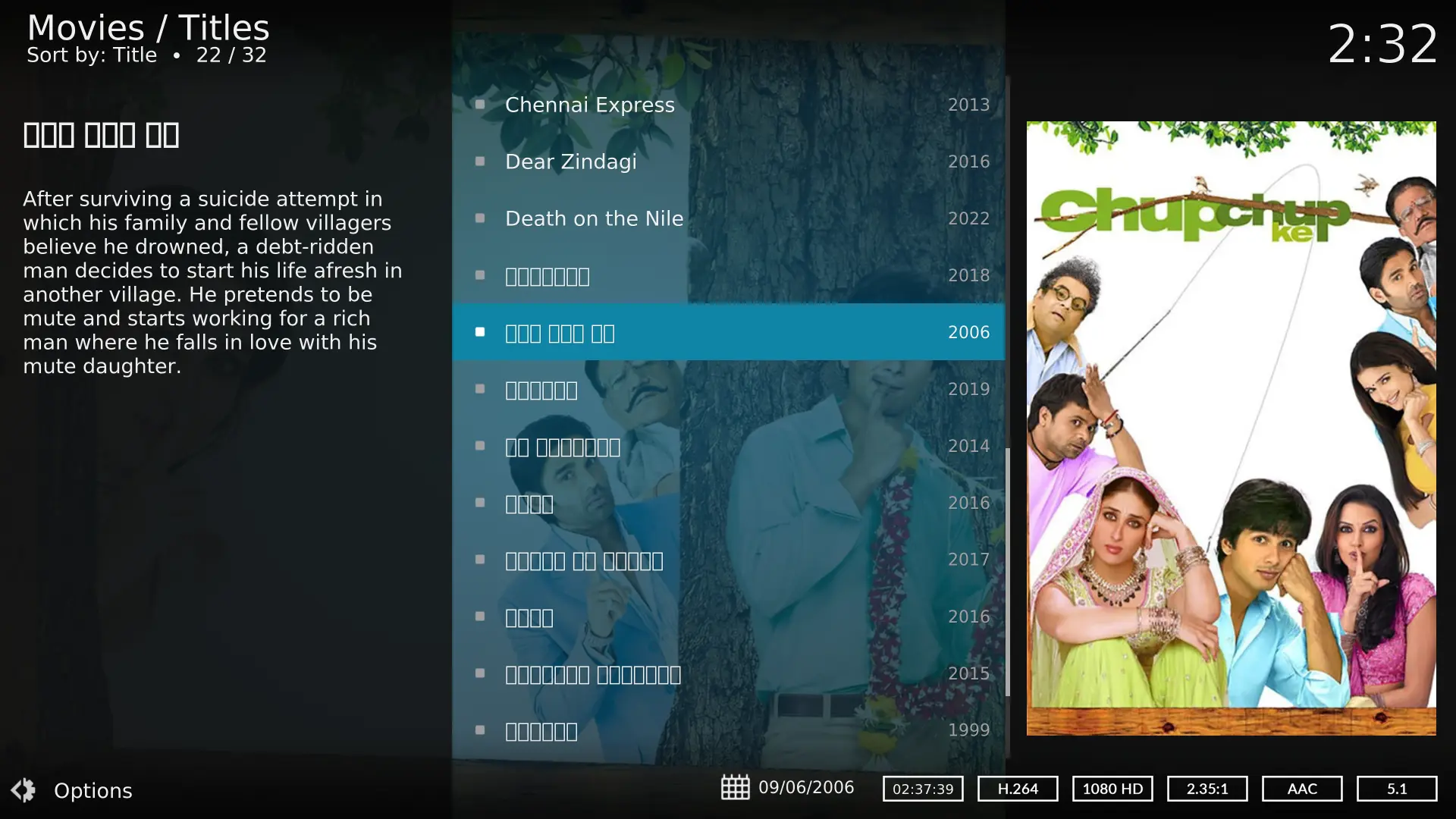 Kodi trying to show a देवनागरी movie title with its default font