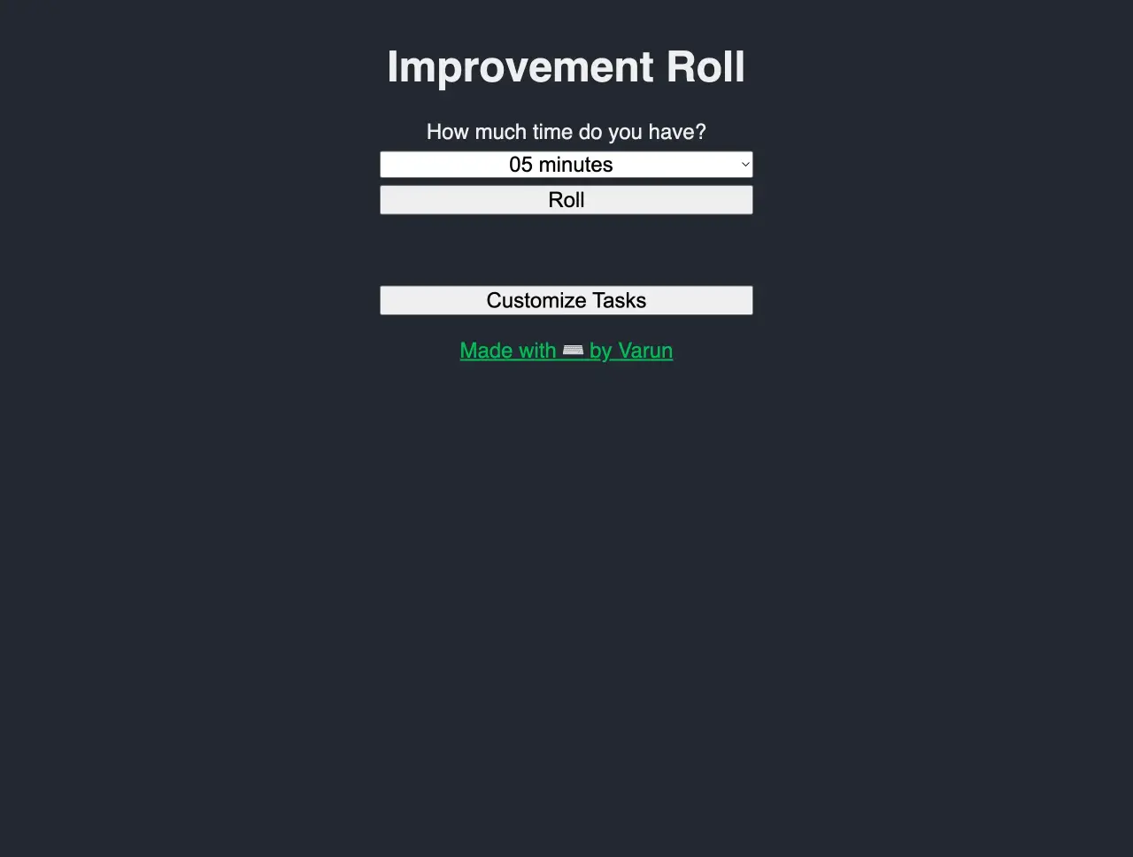Default homepage with button to toggle customisation controls